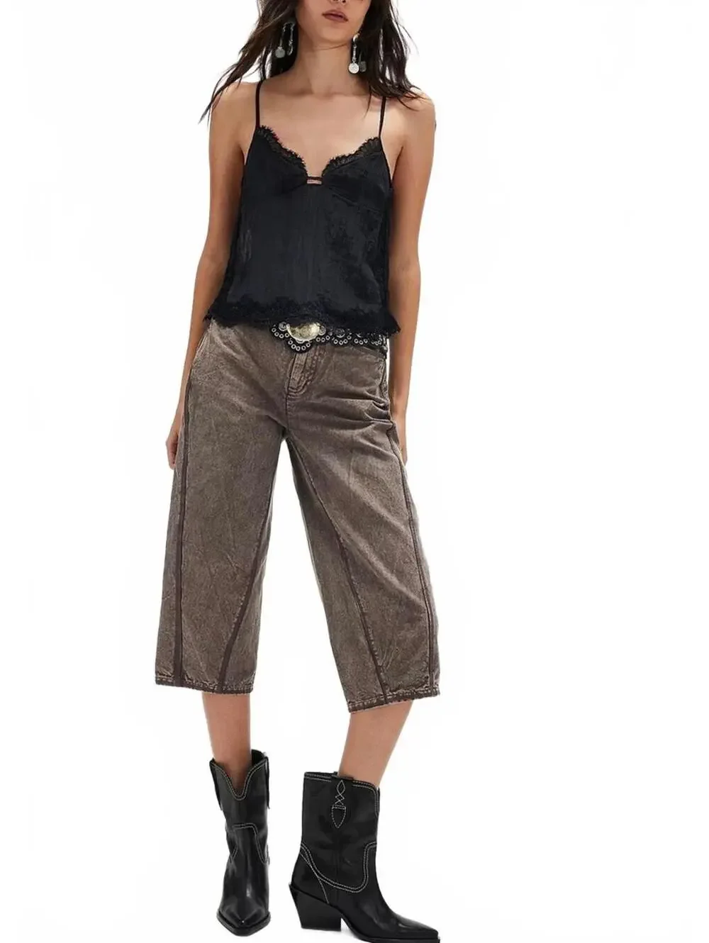 Free People Like That Tapered Capris Wild Mushroom Jorts NWT Size 2